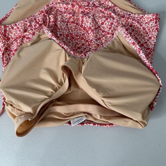 J Crew Printed One Piece Keyhole Swimsuit Size M Floral Coral Pink BP354 - Picture 4 of 7